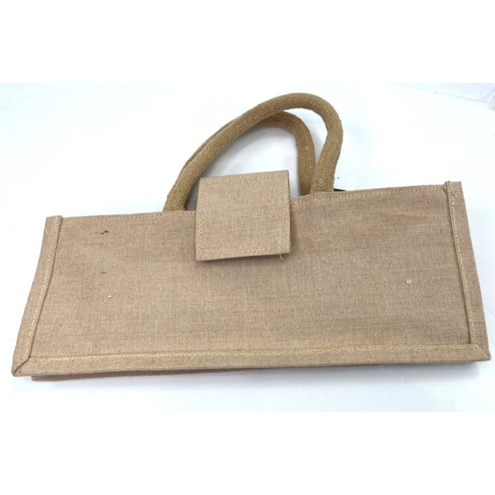 DK Schulman Natural Jute Wine Tote Bag With Dual Handles & Velcro Closure